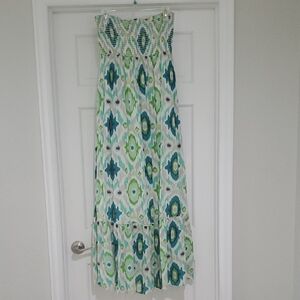 Old Navy Green Blue Patterned Strapless Maxi Dress Sz M